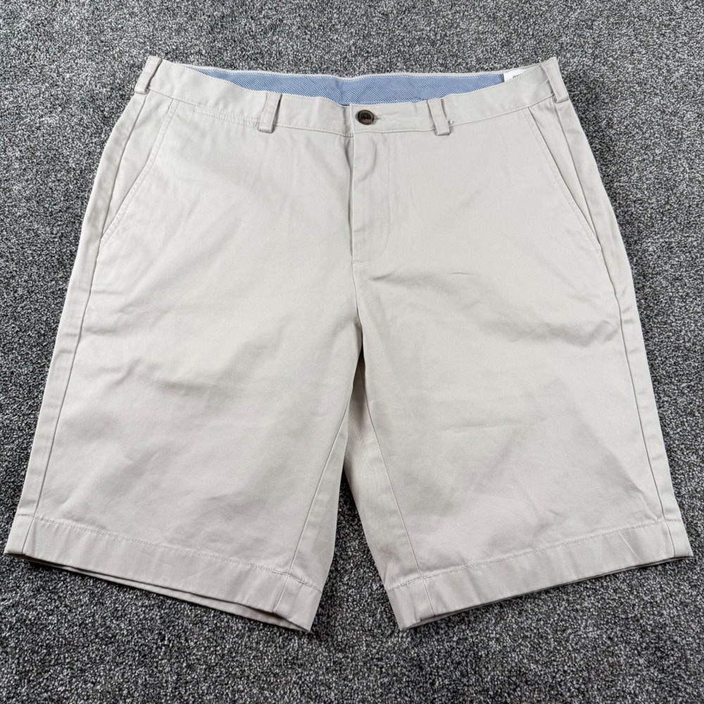 Brooks Brothers Chino Shorts Men 35 Khaki Stretch 10 Inch Inseam Flat Front New